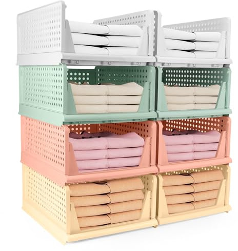 Diealles Shine Organizador Armario, 8 PCS Cajones Almacenaje Apilables, Organizador Armario Ropa Plástico, Organizador Plegable Cajas Para Armario, Dormitorio, Cocina, Baño(Color)