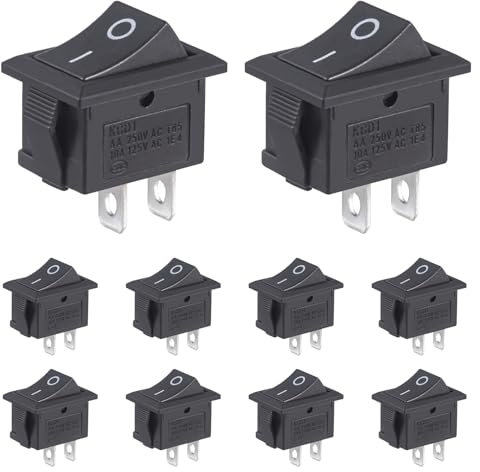 VEXUNGA Kippschalter 2 Polig Wippschalter Ein Aus Schalter 6A 250VAC 10A 125VAC Schwarz Einbauschalter Eingebettet Rechteck ON OFF 2 Position 2Pin Boot Switch (10 Stück)