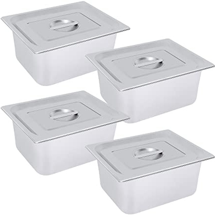 KAUITOPU 4 contenitori per la gastronomia, in acciaio inox con coperchio, grande contenitore per alimenti per feste di catering, barbecue, torte, casseruole, cottura giornaliera
