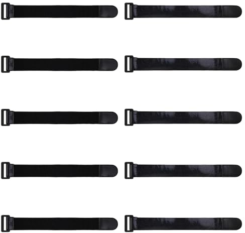 Upbeat 10 Pcs Elastische Klettband(23x3cm) mit Schnalle Verstellbar Schwarz | Anti-Rutsch-Beschichtung Klett Kabelbinder Klettverschluss Gurtband für Verlängerungskabel,Schläuche,Fahrrad,Werkstatt