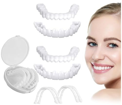 2 Paare Veneers Gefälschte Zähne Oben Und Unten Zahnbleaching Set, Künstlicher Zahnersatz Zum Aufstecken Kosmetische Zähne Veneers Snap on Prothesen Für Männer Frauen Mit Schlechten Zähnen