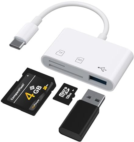 Wanme Lecteurs de Cartes Mémoire USB C 2.0, Conception de Fente pour Carte SD + TF + USB 3 en 1, Adaptateur USB C Plug and Play, pour Samsung/Xiaomi (Blanc)