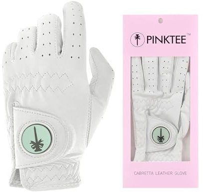 CROWNBLANKS PINKTEE Damen Golfhandschuh für die Linke Hand, 1 Stück Golfhandschuhe aus weich Cabretta-Leder mit abnehmbarem magnetischem Ballmarker, Vollfinger
