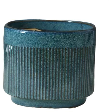 Maceta Interior Macetas de cerámica transpirable espesada azul-verde con patrón de rayas macetas de color sólido ovaladas al aire libre interior verde cultivo macetas Jardineras Exterior(Grande)