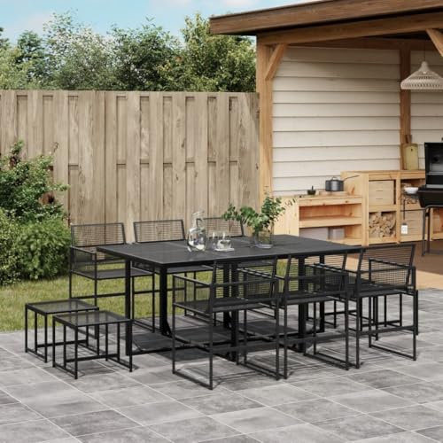Homgoday Set da pranzo da giardino 11 pezzi rattan sintetico nero, sedia tavolo cucina esterno terrazza patio balcone mobili