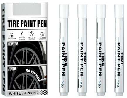 4pcs Auto Reifen Stift Weiß Reifenstift Wasserfest Lackstift mit Großer Kapazität Schnell Trocknende Reifen Stift uto Reifenmarker Reifen Lackstifte DIY Reifenmarker für Holz Fahrrad Motorrad Reifen