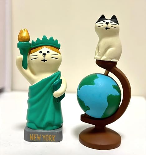 Miniatur Liberty Katze und Globus Katzenfigur, niedliche Katzenstatuen für Regal/Schreibtischdekoration, lustige Geschenke für Katzenliebhaber, New York Souvenir Geschenk