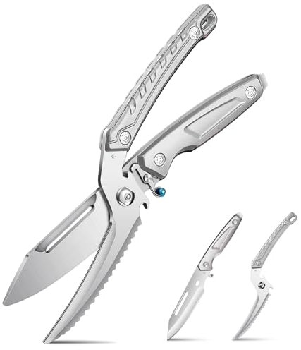 SMITH CHU Ciseaux à volaille - Ciseaux à découper - Ciseaux à volaille - Ciseaux à volaille tranchants - Coupe-os de cuisine sans effort en acier inoxydable avec boucle de verrouillage (argenté)