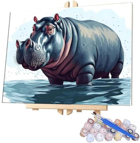 Paint by Numbers for Adults DIY Paint by Numbers Hippopotamus for Beginners Painting by Numbers on Canvas DIY Acrylic Paints Set Paint by Numbers Kits for Adults Perfect for Gifts Decor 28x36in G-175