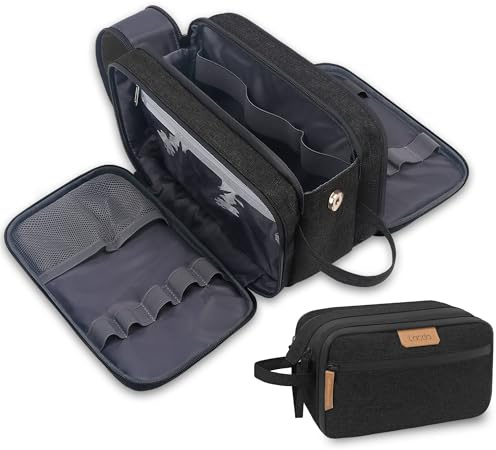 Lacdo Toalettväska för Män, Travel Toiletry Organizer Dopp Kit Vattentät Stor Rakväska för Toalettartiklar Tillbehör Kosmetiska Väskor, Svart