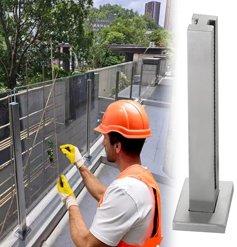 ZAQYCM Landing Frameless Glass Balustrade Kit, Clear View Toughened Glass Panels Fence Baluster for Decking/Stairs/Outdoors Guardrail, 8-10mm Staircase Railing Clamp(Silver Middle Post,85cm/33.5 in)