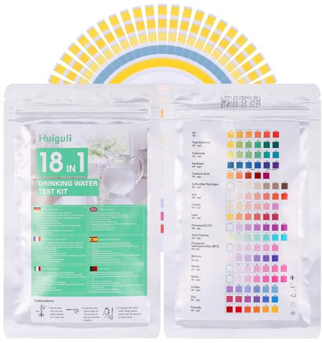 Huiguli 50 Bandelettes Test 18 en 1 pour Analyse Eau Piscine, Spa et Potable - Mesure pH, Contrôle pH, Chlore, Dureté Total - Résultat Rapide et Précis
