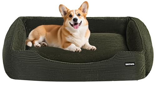 HMTOPE Cama para perros, sofá para perros, alfombrilla de pana, S/M/L, antideslizante, extraíble y lavable, suave y transpirable, verde oliva, 90 x 75 x 25 cm
