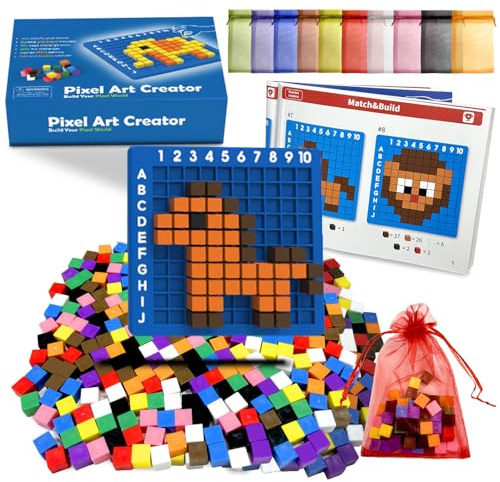 Juvanovo Blocchi da Costruzioni di Puzzle, 400 Pezzi Set di Attività per Cubi, Nuovi Pixel Art, Set da Festa Multifunzionale, per Festa & Famiglia