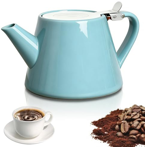 Keramisk tekanna med tesil i rostfritt stål, 500 ml, för hem och kontor, finmaskigt tesil, perfekt för löste och kaffe