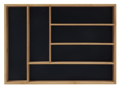 Relaxdays Portaposate, Inserto per cassetto con 6 Scomparti, per Posate in bambù, HLP: 5x35,5x25,5 cm, Naturale/Nero, Fibra di Legno, 5 x 35.5 x 25.5 cm