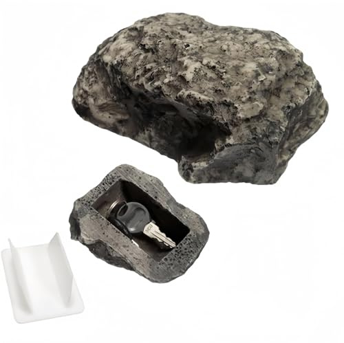 QHFlashbuy Escondite de Llave en Roca Falsa,Caja Fuerte Camufladas,Piedra de Imitación con Compartimento Secreto,Ocultador de Llaves Discreto para Jardín o Exterior