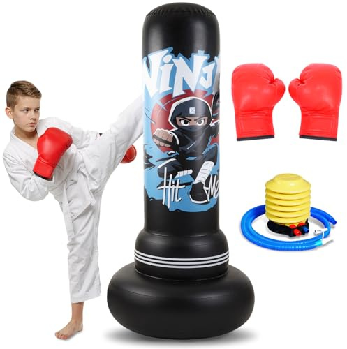 HYZCXPL Boxsack Stehend Aufblasbar für Kinder ab 6 Jahre & Erwachsene - 170 cm Standboxsack mit Boxhandschuhen und Luftpumpe für Boxen, Kampfsport, Taekwondo Training zu Hause