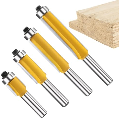 Fresas de corte rasante - Juego de 4 fresas de carburo | Acabado de flores - Fresadoras amarillas para laminado, muebles y proyectos de bricolaje
