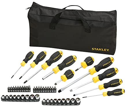 Stanley STHT0-70887 Screwdriver Socket and Bit Set with Bag 48 Piece, 0 V, Yellow/Black