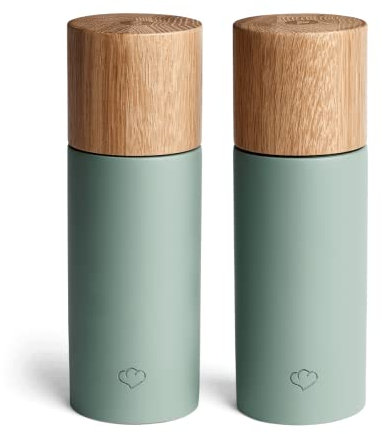 SPRINGLANE Salz & Pfeffermühle 2er Set aus Buchenholz & Beton, Gewürzmühle, Chilimühle, Verstellbares Keramikmahlwerk, Unbefüllt, Skandinavisches Design - Mint