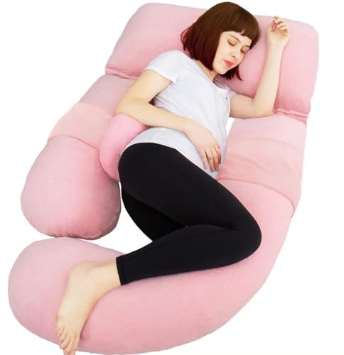AS AWESLING Pulgadas Almohada Maternidad y Embarazo | Almohada Extra Grande en Forma de U con Lado Desmontable, Almohada de Apoyo Independiente y Funda extraíble (Rosa)