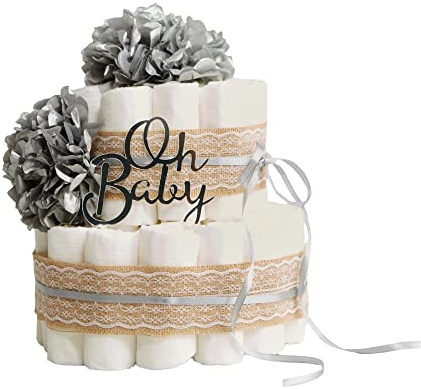 Tarta de Pañales | Pastel de Pañales para Niño | Regalo Original para Recién Nacido | Regalo para Bebé | Modelo Grey Roses - MyLittleBabies