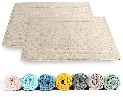 Rinsl Lot de 2 tapis de bain - 100 % coton éponge - 50 x 70 cm - 700 g/m² - Séchage rapide - Absorbant - Lavable (taupe clair)