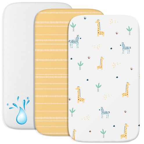 2 Sabanas Minicuna + 1 cubrecolchon para minicunas para Bebes Impermeable elástico - Lote de 3 Ropa de Cuna - Talla 50x83cm - Compatible con cunas, colchon - Niño y Niña - Sabana