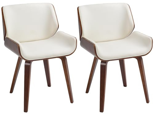 HOMCOM Lot de 2 chaises de Salle à Manger Style Vintage Assise revêtement synthétique Blanc et Pieds en Bois