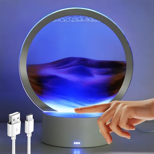 Lámpara de Mesa Líquida 3D Moving Sand Art,Luz de Noche Pintura de Arena Cambiante RGB 7,Lámpara de Arena Movediza de Mar Profundo de Reloj de Arena 3D con Cable USB, para Decoración de Escritorio