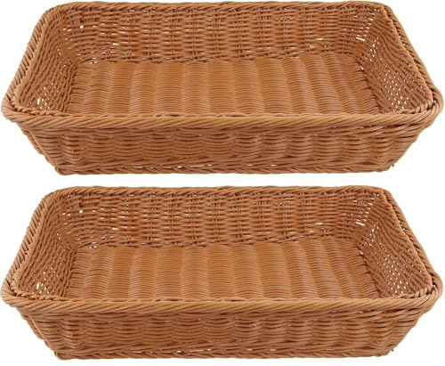 Handmade Wicker Storage Baskets 2Pack Rattan Bread Fruit Serving Baskets, Woven Vegetable Storage Organizer for Kitchen, Shelves, Table, Supermarkets, Wardrobe