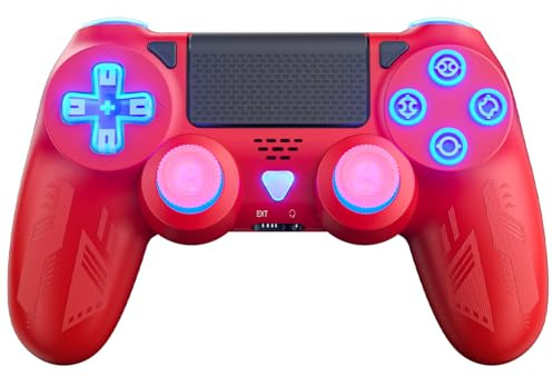 FOIRCEADAL Red Wireless Controller for PC P4 3.5 mm Audio with 6-Axis Motion Sensor Controll/Turbo Touch Pad Joystick Speakers P-4
