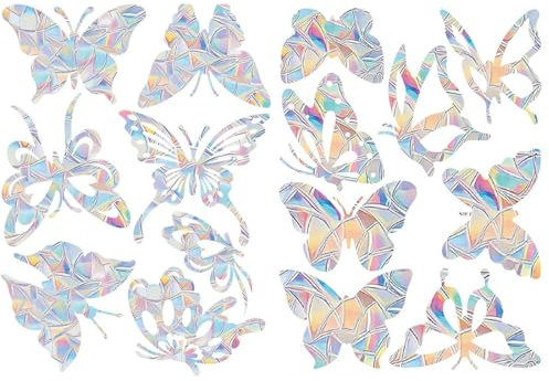 Vinilos para Cristales, Suncatcher Sticker, Vinilos Adhesivos de Mariposas, Pegatinas de Ventana Anticolisión, Contra Colisiones de Aves, para Ventanas y Puertas (15 Piezas, Mariposa)