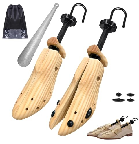 JJDPARTS Estirador de zapatos de madera, par de expansores de zapatos de 4 vías, extensor de árbol de zapatos de madera, patrón en espiral para mujeres y hombres, S (para zapatos de mujer talla 3.5-8