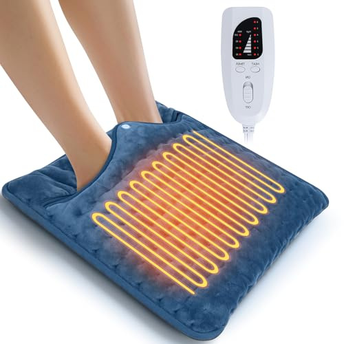 Ninonly 40X40 Scaldapiedi Elettrico Piedi con 6 Livelli di Temperatura e 4 Timer Spegnimento Automatico Cuscino Tappeto Riscaldante Piedi Lavabile Tessuto Morbido per Donne Uomini Blu Scuro