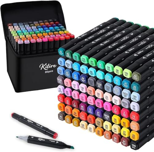 Kitire Alkohol Marker Stifte Set, Marking ink 80 Colouring Alcohol Marker Brush Tip,Quick Drying Permanent Twin Marker Pens, Art Markers for Coloring Book, Drawing stifte, Manga, Painting, Anime