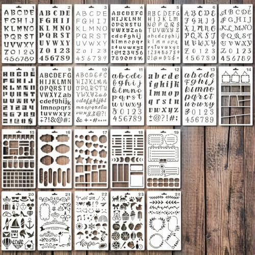 Satiskid 24pcs Letter Stencil Kit, Reusable Alphabet and Number Templates, Stencils for Painting, Calligraphy, Bullet Journaling, DIY Crafts, Scrapbooking, Wall Art