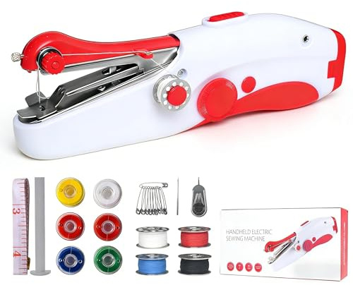 Handnähmaschine, Tragbare Elektrische Mini-Nähmaschine mit Schnellstich für Anfänger und Erwachsene, Einfach zu Bedienen, Geeignet zum Nähen von Kleidung, für Familienreisen und Heimwerken (Red)
