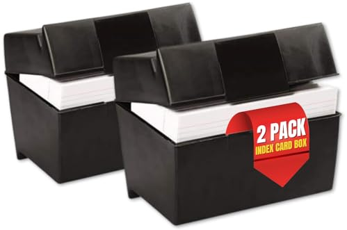 1InTheOffice Index Card Box 5x8 Index Card Holder, 400 Card Capacity Black (2 Pack)