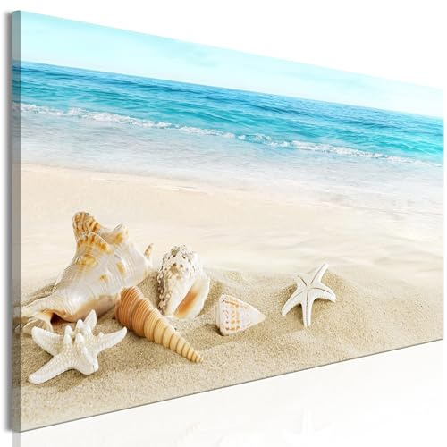 B&D XXL - Leinwandbild Muscheln Seestern Sand, 120x40 cm, 1-teilig, modern | Hochwertige Leinwand, sofort aufhängbar, ideal fürs Wohn- oder Schlafzimmer, wasserfest und lichtecht, langlebig, stilvoll