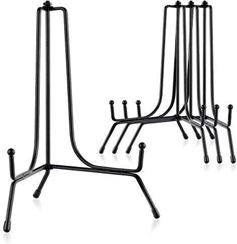Mocoosy 4 Pack Improved Anti-Slip Plate Stands for Display, 8 Inch Plate Holder Display Stand, Picture Frame Holder Stand, Black Iron Easel Stands for Photo, Decorative Plate, Tablets and Tabletop Art
