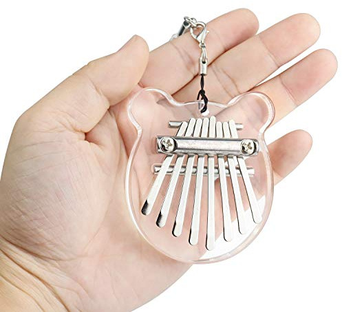 Alnicov 8 Keys Thumb Piano,MiNi Transparent Acrylic Finger Piano with lanyard Suitable,for Beginners in Birthday Christmas and Other Occasions(Bear Ear Shape)