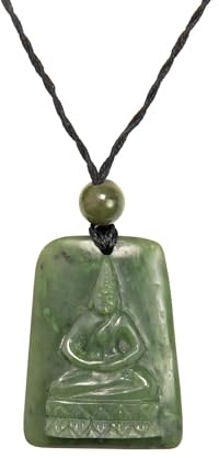 81stgeneration Hand-Carved Nephrite Jade Seated Buddha Pendant Necklace - Handmade Natural Greenstone Jewellery - Spiritual Meditation Amulet - Green Gemstone Statement Piece