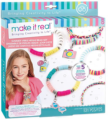 Make It Real 2901317 Heishi Bead Jewellery Set, DIY Bracelets, Creative Kit for Children, Multi-Coloured