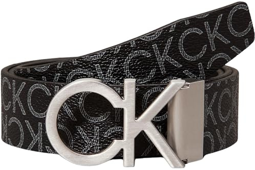 Tommy Hilfiger Uomo Cintura Ck Rev.Adj. New Mono Belt 3.5 cm Cintura in Pelle Sintetica, Nero (Black Monogram), 85 cm