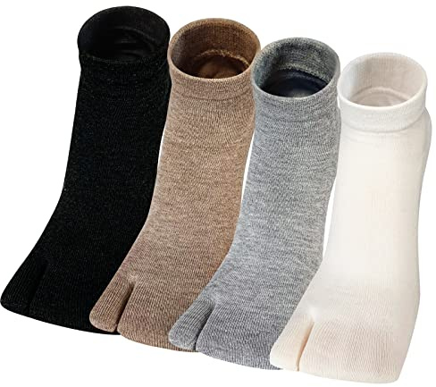ZFSOCK Calcetines Tabi Dedos Mujer: Divertidos Flip Flop Calcetines De Dos Dedos Algodón Casual Pulgar Separado para Geta Kimono Chanclas Estilo Japonés Patrón De Sakura 4 Pares Talla 35-41