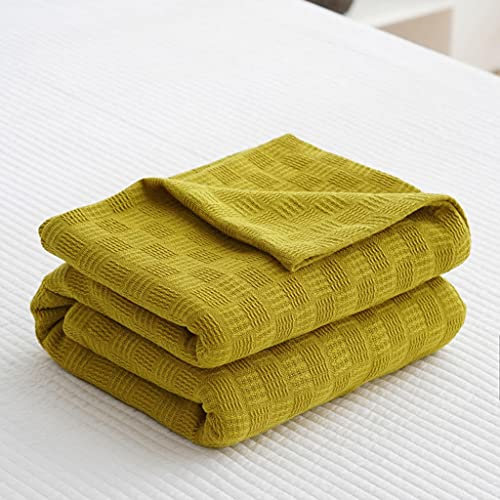 VVHUDA Baumwolldecke, dünnes Handtuch, Steppdecke, Doppelbett, Queen-Size-Bett, Tagesdecke, Bettwäsche, Bettdecke, kariert (Farbe: Gelb, Größe: 200 x 230 cm) small Gift