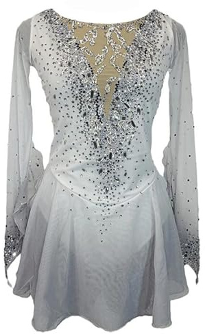 DONGPAO Girls' Figure Skating Dress Professional Ice Skating Dresses Women's Handmade Roller Skate Competition Costumes,Gray,11_13Years