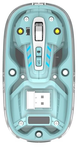 Lancoon Piccolo Mouse Trasparente con 2.4G Wireless Mute Button Cool Blue Light 3 DPI Sensore Ottico Regolabile Design Ricaricabile Copertura Magnetismo per Computer Gaming Home